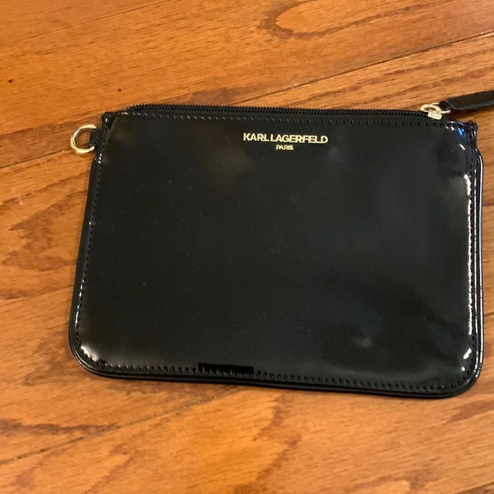 Karl Lagerfeld black patent zipper bag for coins or item protection inside purse